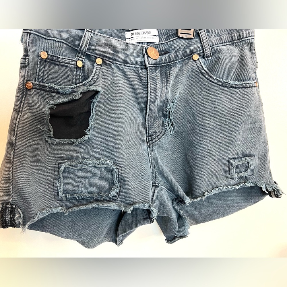 One Teaspoon Bandits Black Denim Washed Shorts